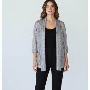 Chico’s Travelers | Silver Metallic Knit Cardigan Sweater L